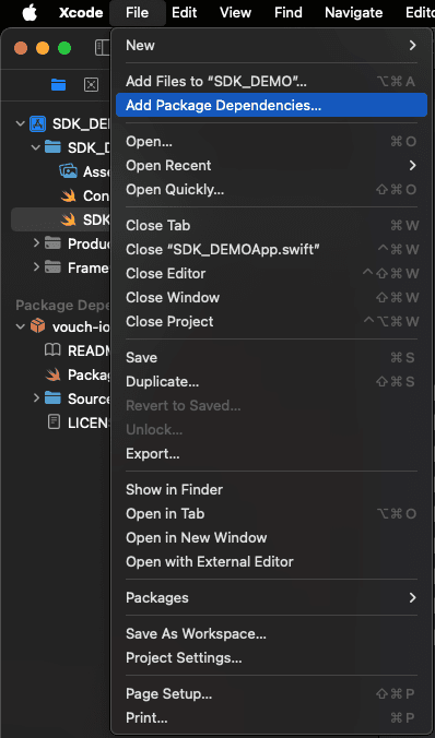 Xcode menu